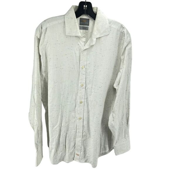 Thomas Dean Mens Button Up Shirt Multicolor Speckled Long Sleeve White Large - Picture 12 of 13